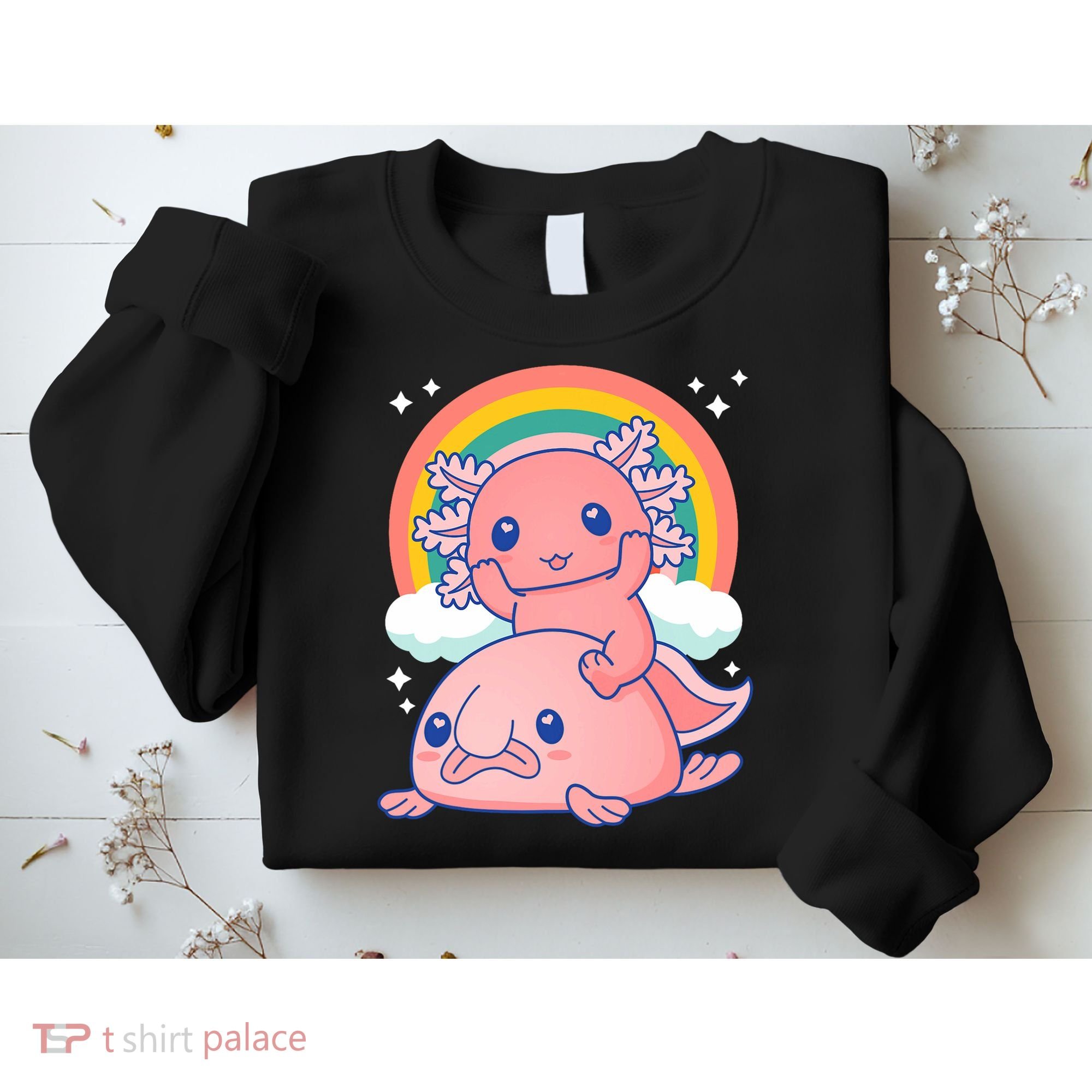 Cute Kawaii P.ink Axolotl Riding A Blob Fish Sweatshirt