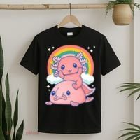 Cute Kawaii P.ink Axolotl Riding A Blob Fish T-Shirt thumb 2