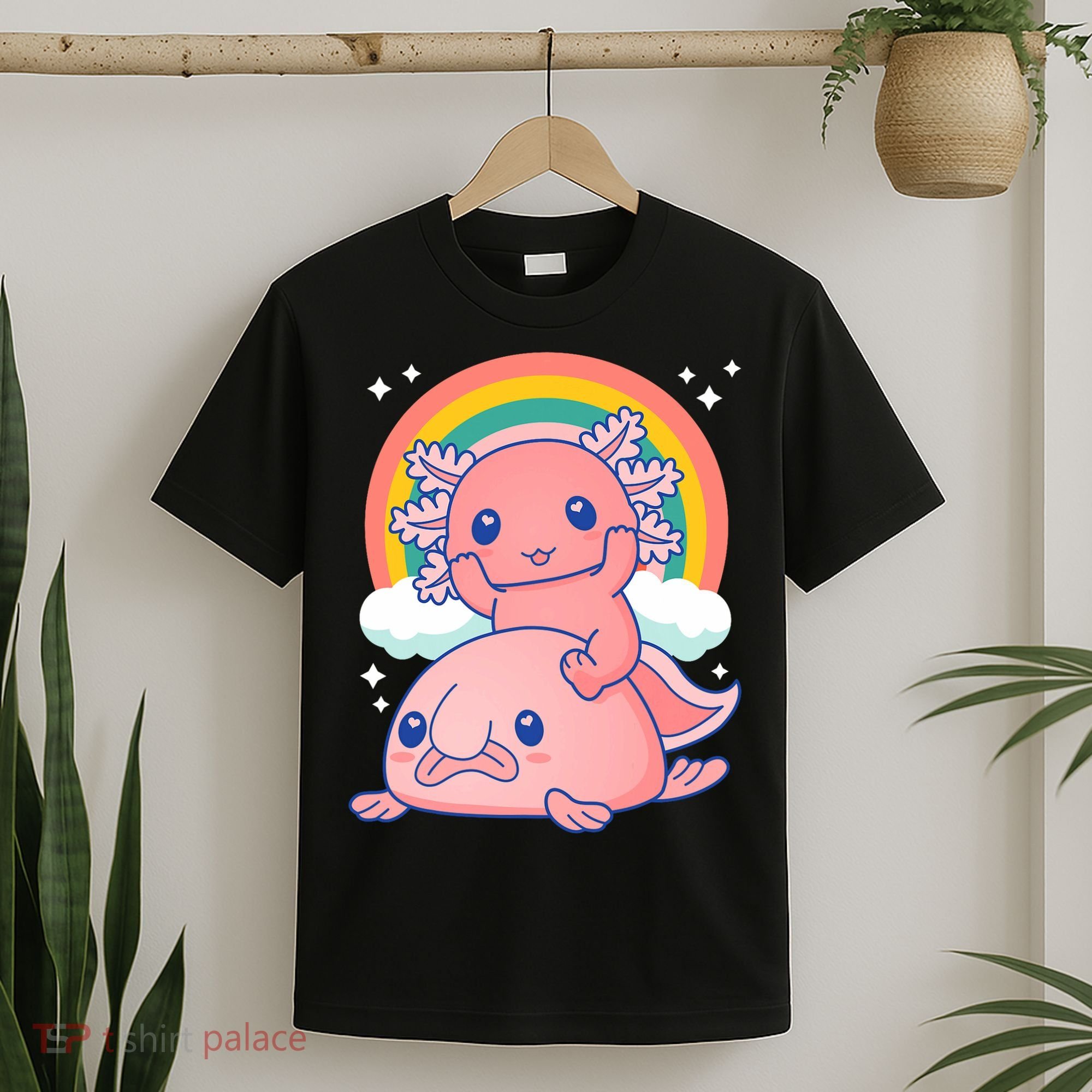 Cute Kawaii P.ink Axolotl Riding A Blob Fish T-Shirt