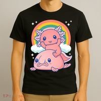 Cute Kawaii P.ink Axolotl Riding A Blob Fish T-Shirt thumb 3