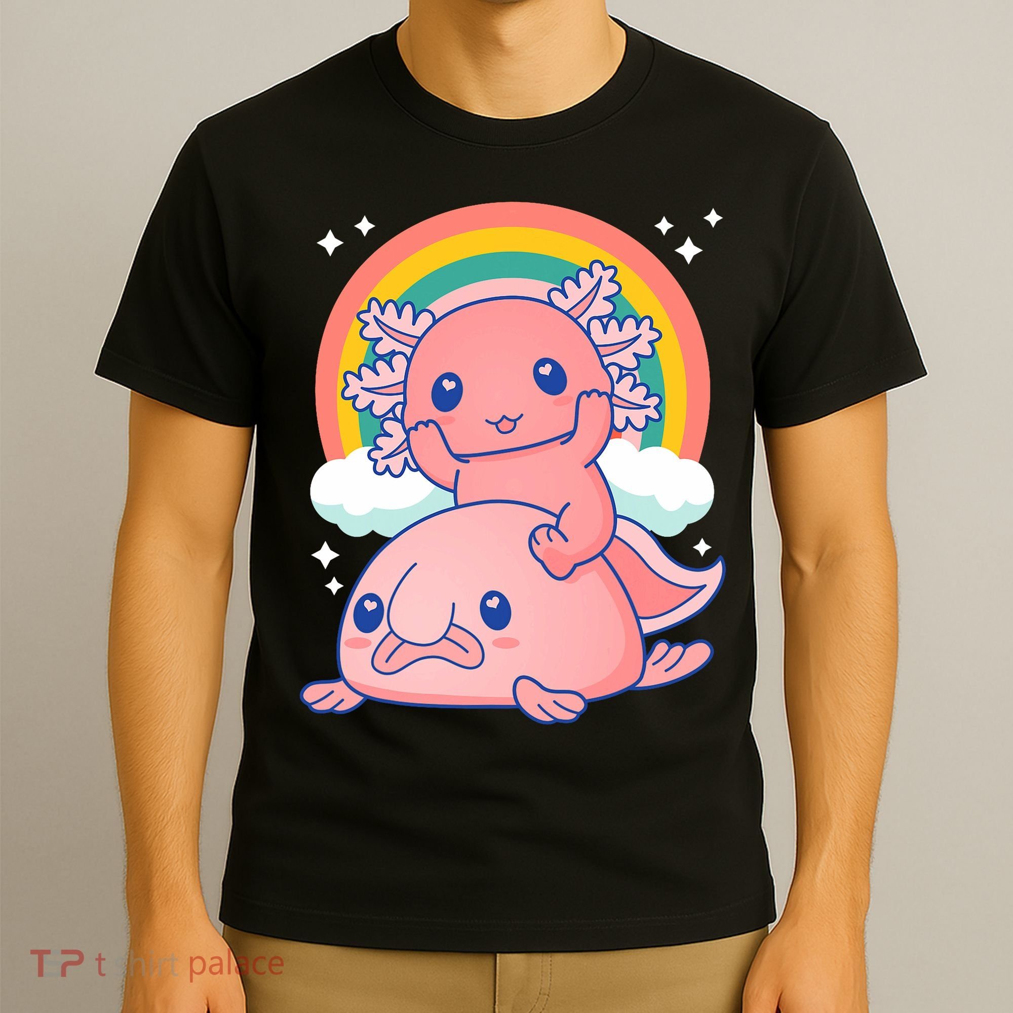 Cute Kawaii P.ink Axolotl Riding A Blob Fish T-Shirt