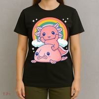 Cute Kawaii P.ink Axolotl Riding A Blob Fish T-Shirt thumb 4