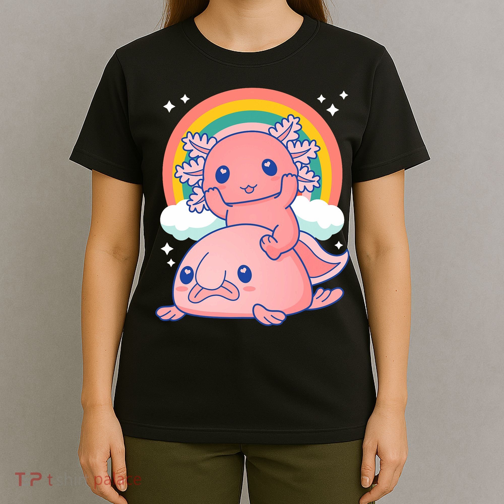 Cute Kawaii P.ink Axolotl Riding A Blob Fish T-Shirt