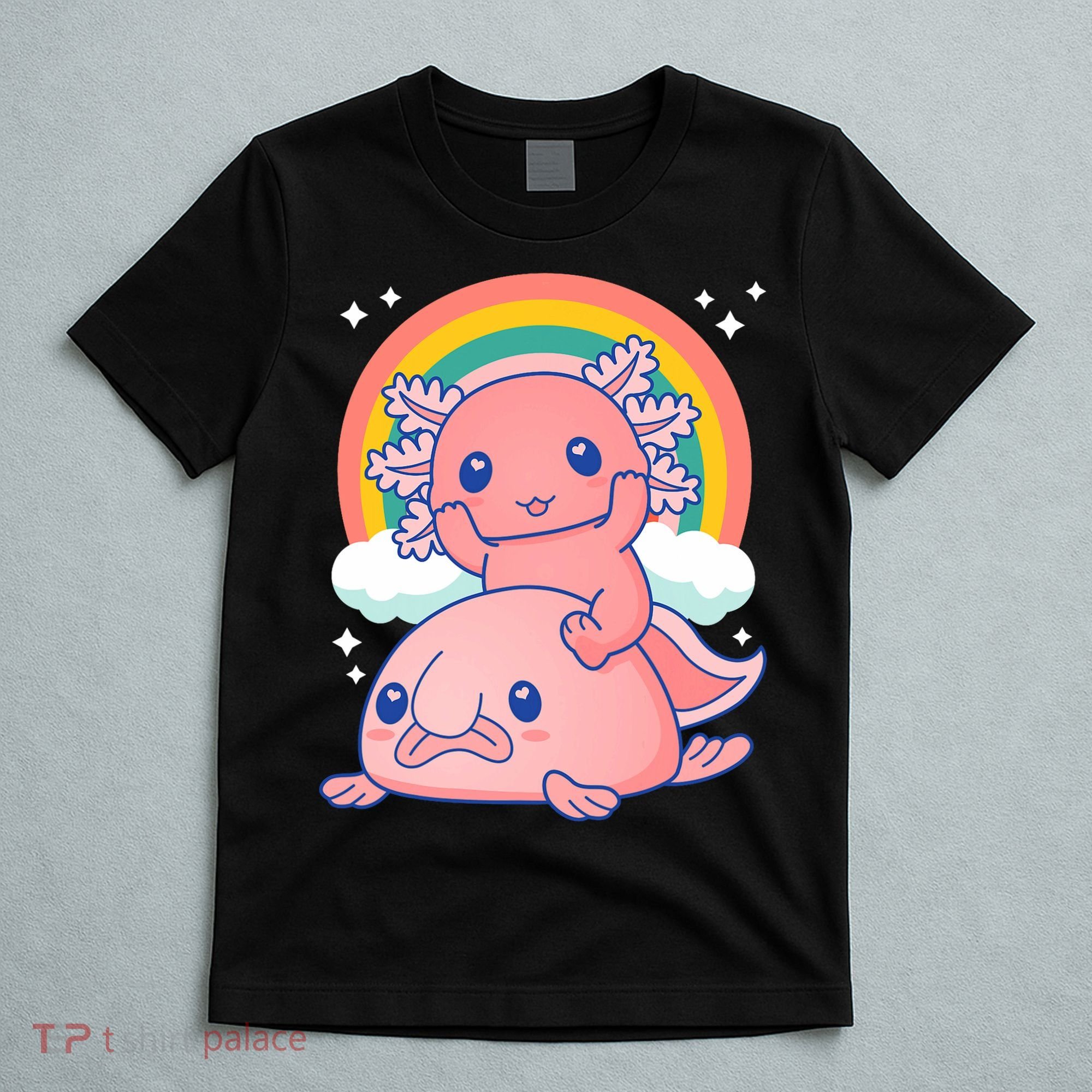 Cute Kawaii P.ink Axolotl Riding A Blob Fish T-Shirt