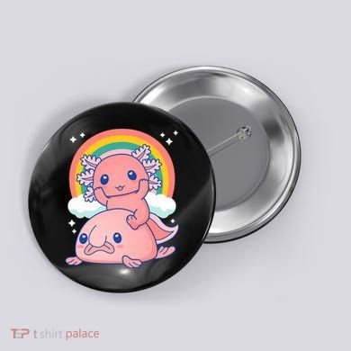 Cute Kawaii P.ink Axolotl Riding A Blob Fish Button