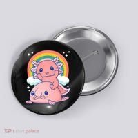 Cute Kawaii P.ink Axolotl Riding A Blob Fish Button thumb 0