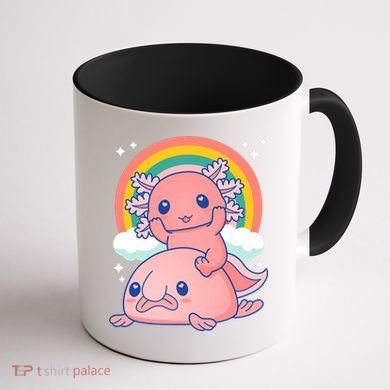Cute Kawaii P.ink Axolotl Riding A Blob Fish Coffee Mug back