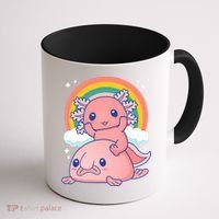 Cute Kawaii P.ink Axolotl Riding A Blob Fish Coffee Mug thumb 1