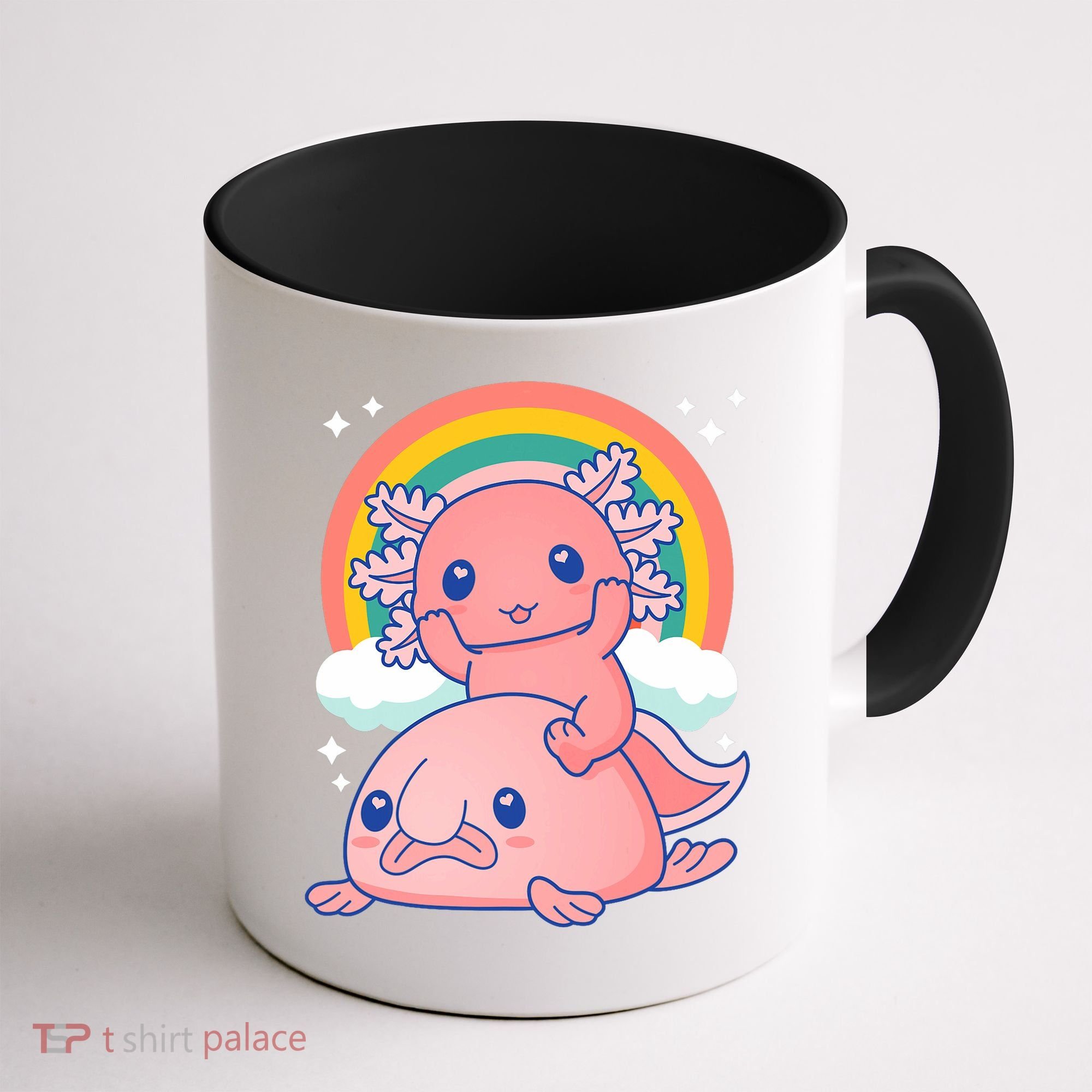 Cute Kawaii P.ink Axolotl Riding A Blob Fish Coffee Mug