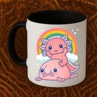 Cute Kawaii P.ink Axolotl Riding A Blob Fish Coffee Mug thumb 2