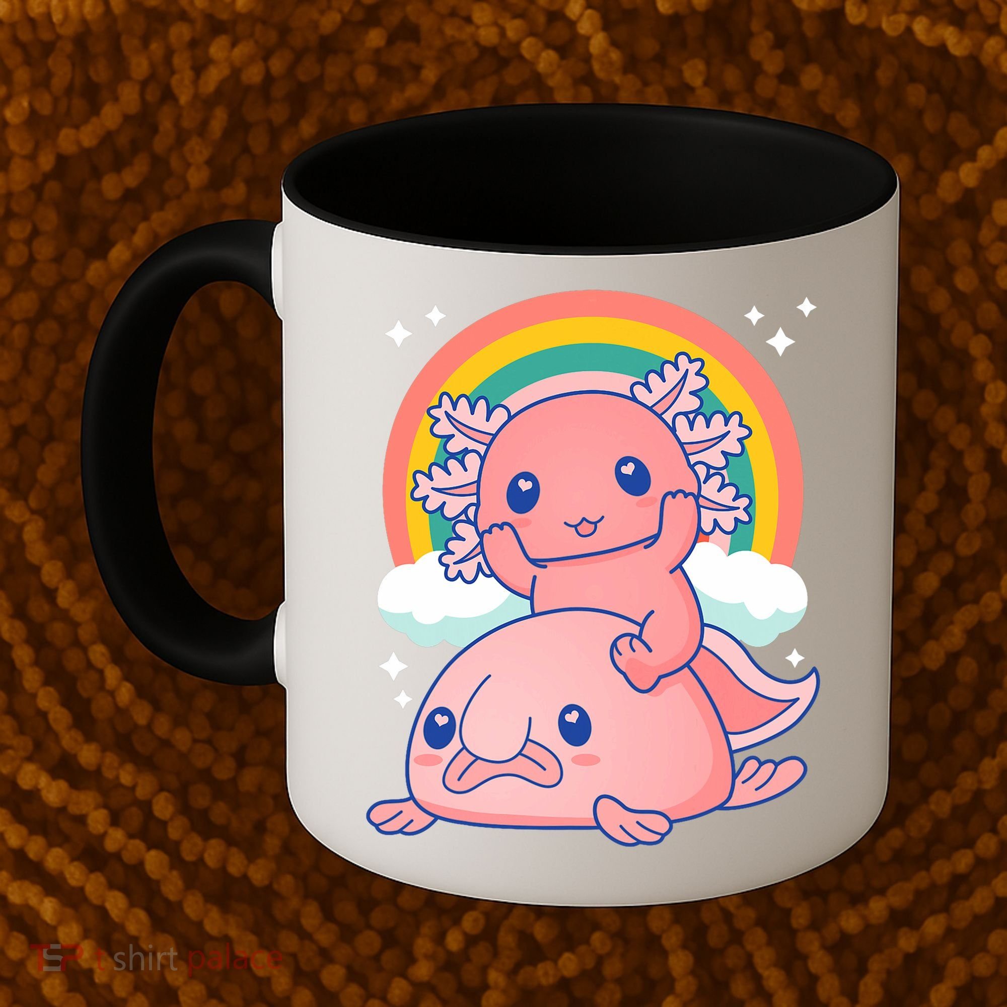Cute Kawaii P.ink Axolotl Riding A Blob Fish Coffee Mug