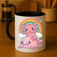 Cute Kawaii P.ink Axolotl Riding A Blob Fish Coffee Mug thumb 4