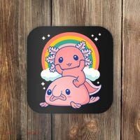 Cute Kawaii P.ink Axolotl Riding A Blob Fish Coaster thumb 0