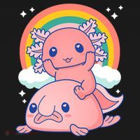 Cute Kawaii P.ink Axolotl Riding A Blob Fish Women's Hoodie thumb 2