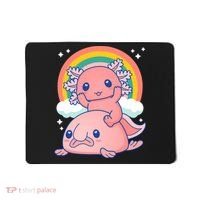 Cute Kawaii P.ink Axolotl Riding A Blob Fish Mousepad thumb 0