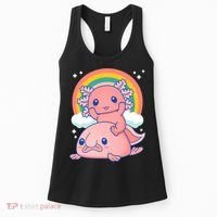 Cute Kawaii P.ink Axolotl Riding A Blob Fish Women's Tank Top thumb 0