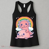 Cute Kawaii P.ink Axolotl Riding A Blob Fish Women's Tank Top thumb 3