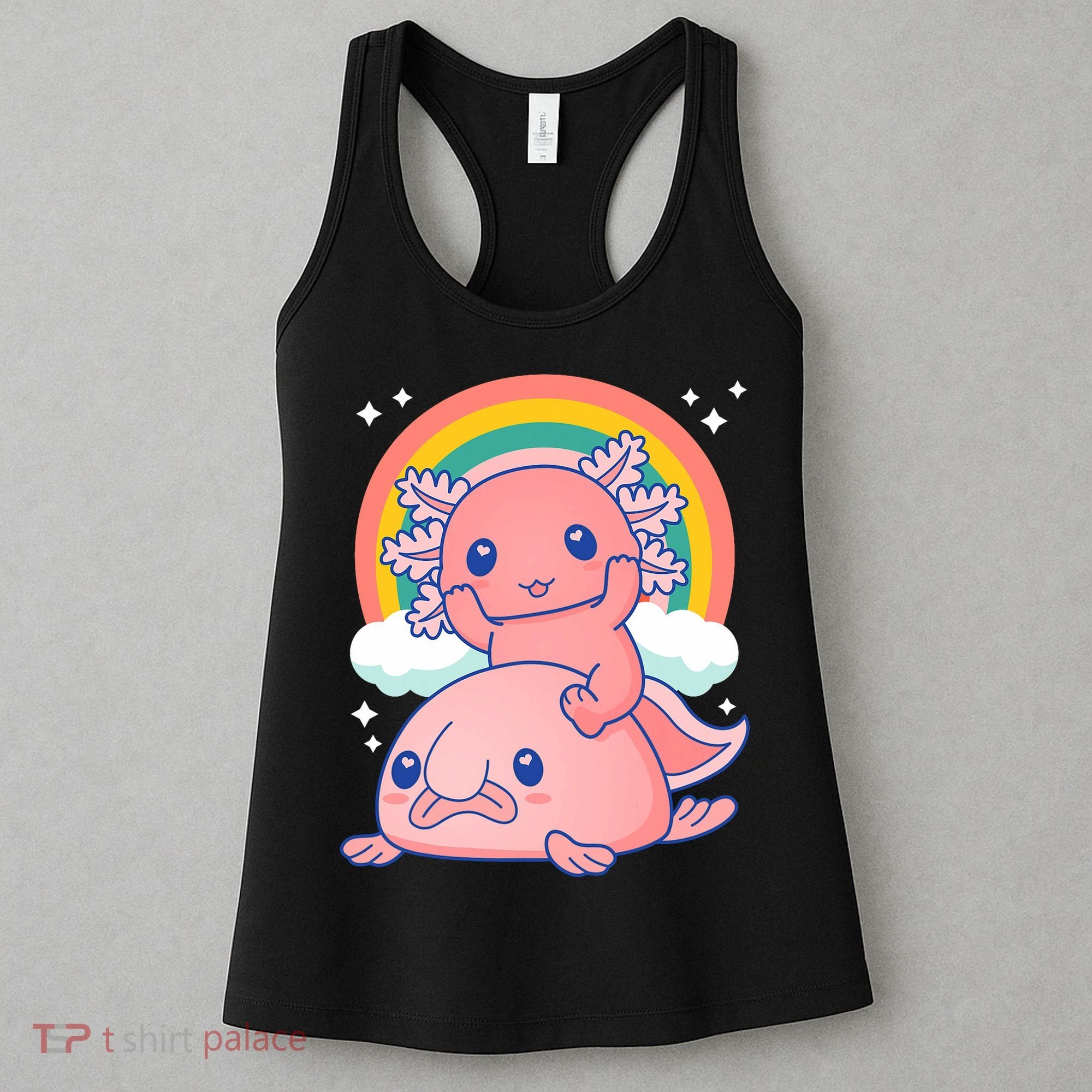 Cute Kawaii P.ink Axolotl Riding A Blob Fish Women's Tank Top