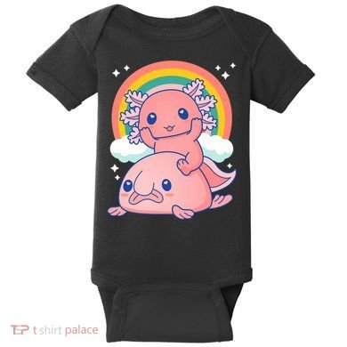 Cute Kawaii P.ink Axolotl Riding A Blob Fish Baby Bodysuit