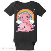 Cute Kawaii P.ink Axolotl Riding A Blob Fish Baby Bodysuit thumb 0