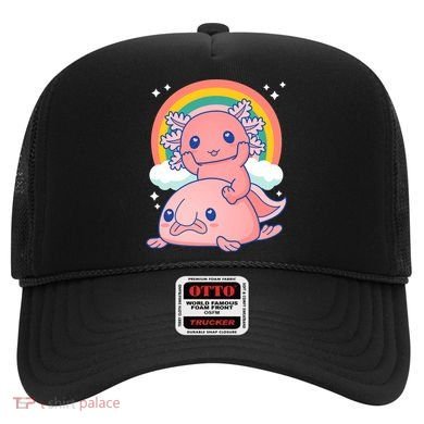 Cute Kawaii P.ink Axolotl Riding A Blob Fish Hat