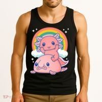 Cute Kawaii P.ink Axolotl Riding A Blob Fish Tank Top thumb 3