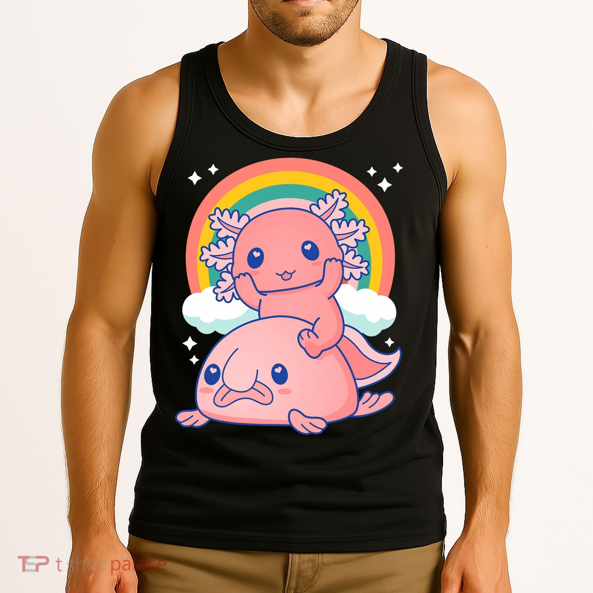 Cute Kawaii P.ink Axolotl Riding A Blob Fish Tank Top