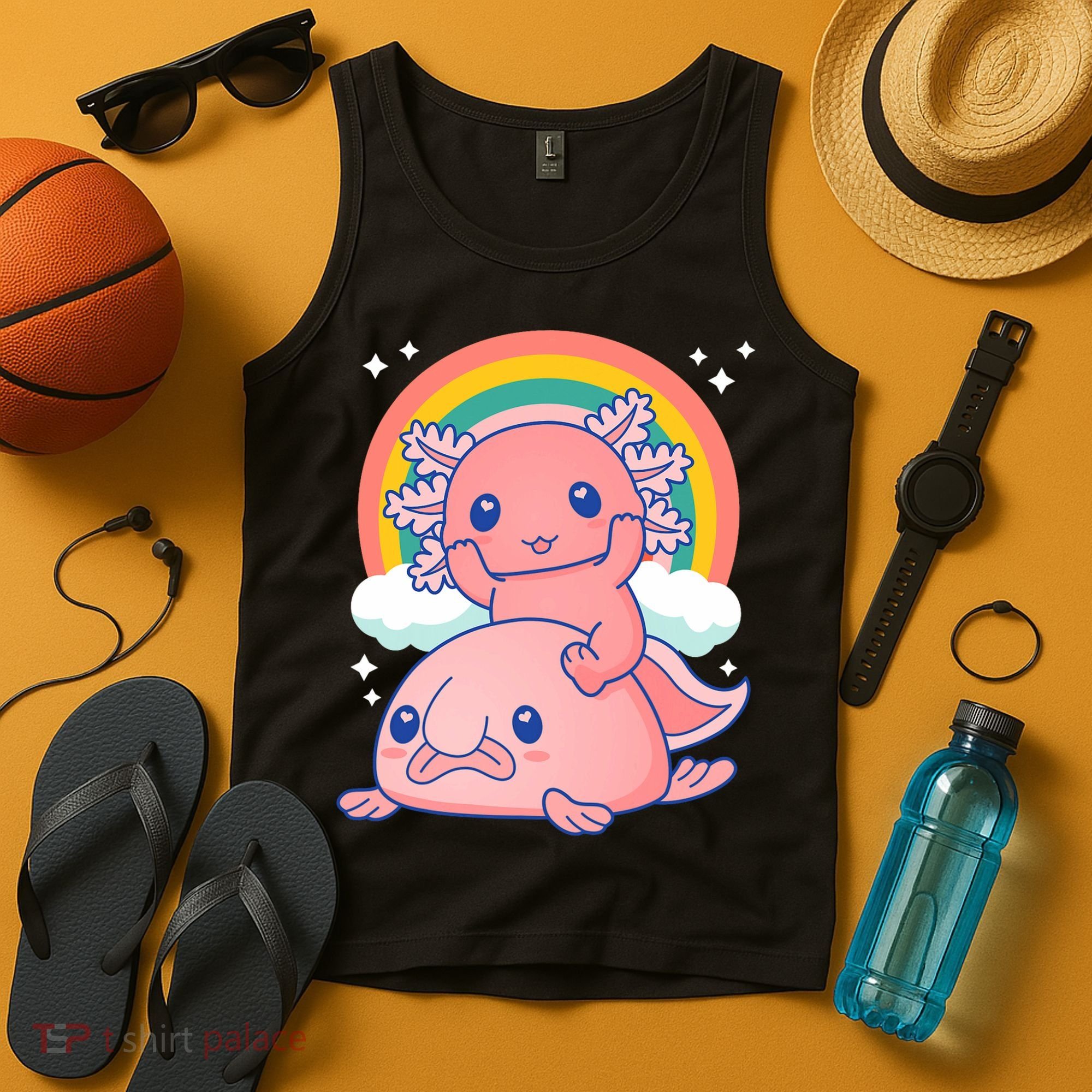 Cute Kawaii P.ink Axolotl Riding A Blob Fish Tank Top