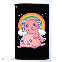 Cute Kawaii P.ink Axolotl Riding A Blob Fish Golf Towel thumb 0