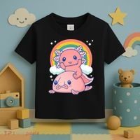 Cute Kawaii P.ink Axolotl Riding A Blob Fish Toddler T-Shirt thumb 3