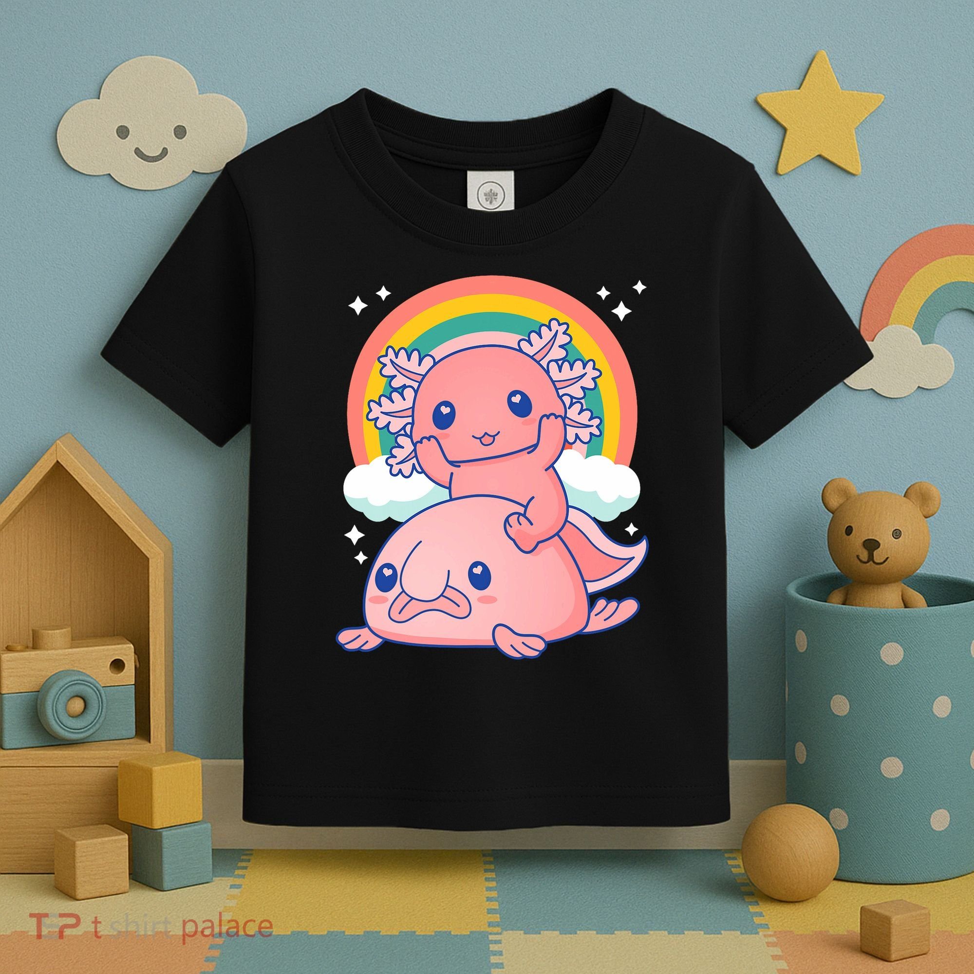 Cute Kawaii P.ink Axolotl Riding A Blob Fish Toddler T-Shirt