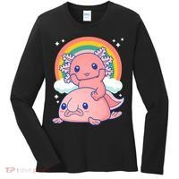 Cute Kawaii P.ink Axolotl Riding A Blob Fish Women's Long Sleeve Shirt thumb 0