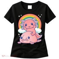 Cute Kawaii P.ink Axolotl Riding A Blob Fish Women's T-Shirt thumb 0