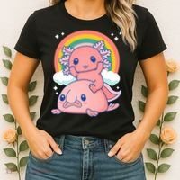 Cute Kawaii P.ink Axolotl Riding A Blob Fish Women's T-Shirt thumb 2