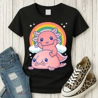Cute Kawaii P.ink Axolotl Riding A Blob Fish Women's T-Shirt thumb 3
