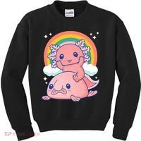Cute Kawaii P.ink Axolotl Riding A Blob Fish Kids Sweatshirt thumb 0
