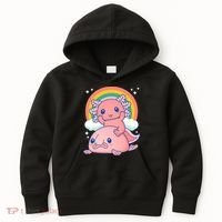 Cute Kawaii P.ink Axolotl Riding A Blob Fish Kids Hoodie thumb 0