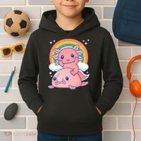Cute Kawaii P.ink Axolotl Riding A Blob Fish Kids Hoodie thumb 2