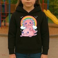 Cute Kawaii P.ink Axolotl Riding A Blob Fish Kids Hoodie thumb 3