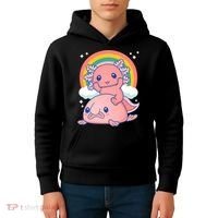 Cute Kawaii P.ink Axolotl Riding A Blob Fish Kids Hoodie thumb 4