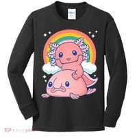 Cute Kawaii P.ink Axolotl Riding A Blob Fish Kids Long Sleeve Shirt thumb 0