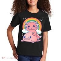 Cute Kawaii P.ink Axolotl Riding A Blob Fish Kids T-Shirt thumb 2