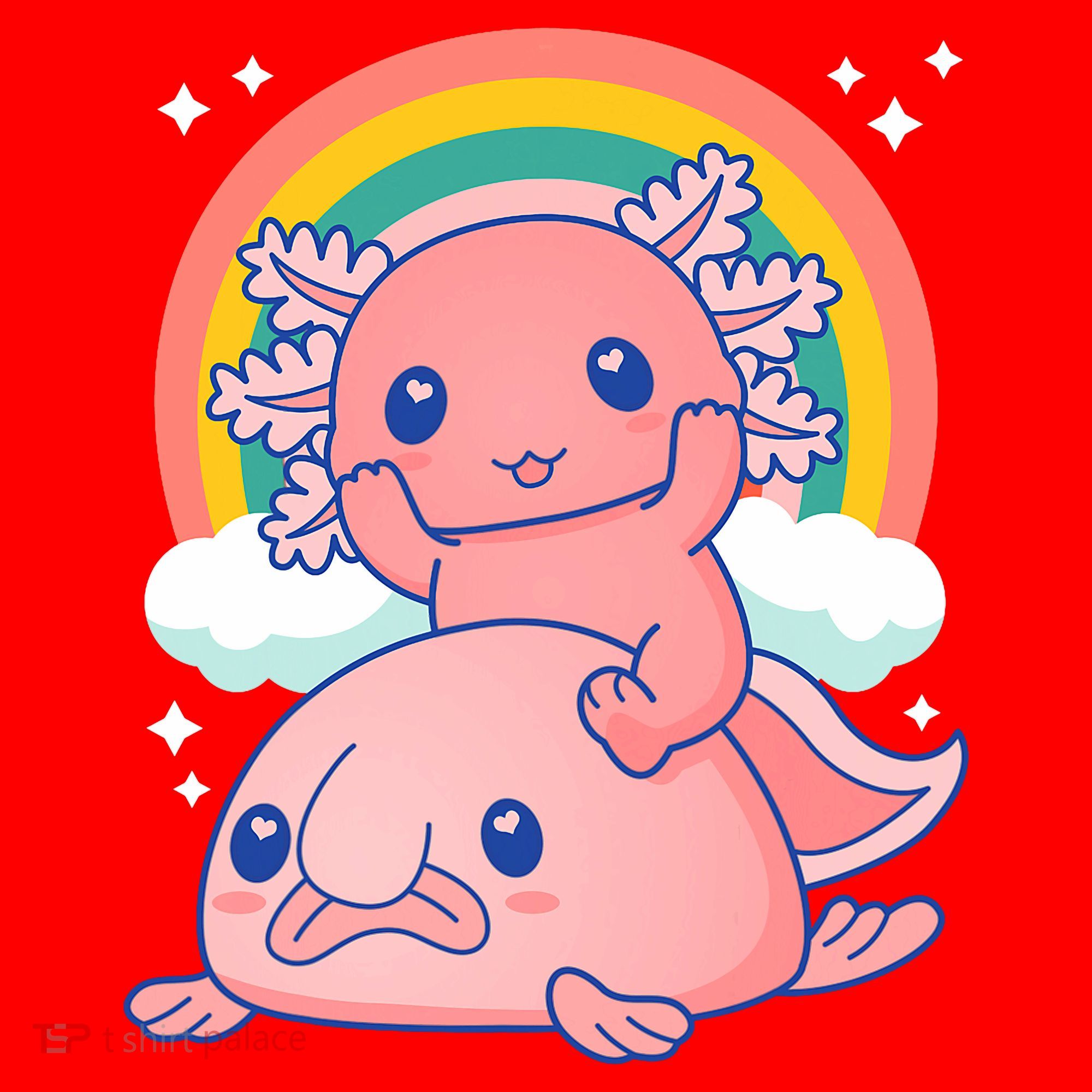 Cute Kawaii P.ink Axolotl Riding A Blob Fish Santa Hat