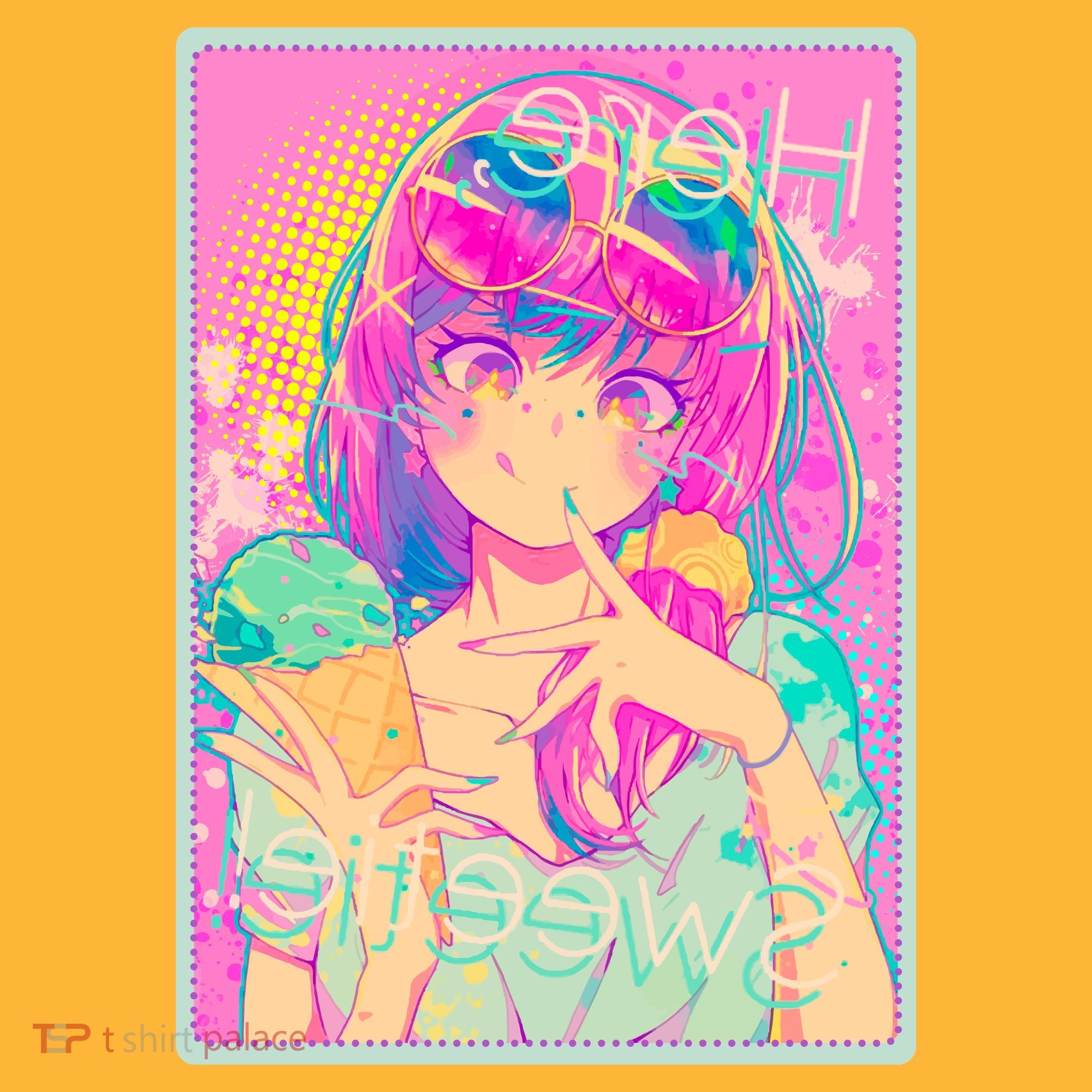 Cute Kawaii Pastel Anime Girl Pop Art Poster Polo