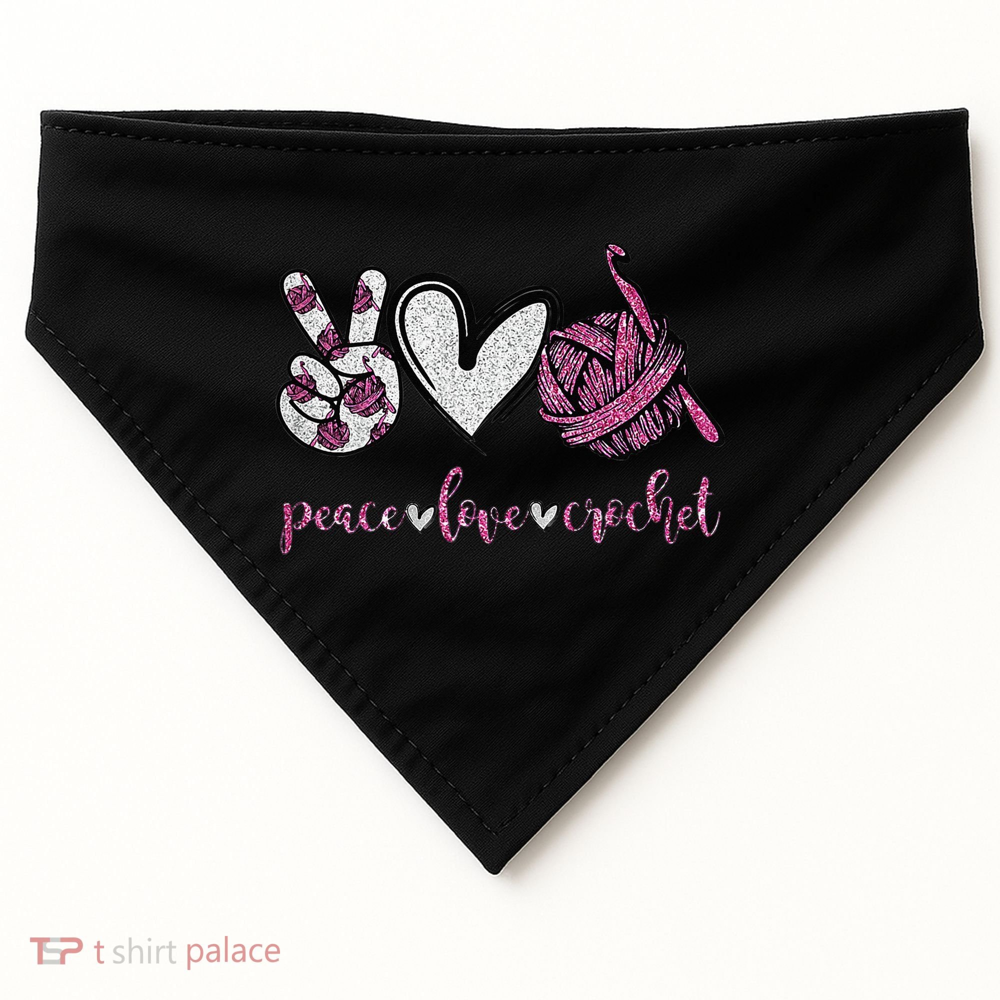 Crochet Knitting Peace Love Crochet Funny Crocheting USA-Made Doggie Bandana