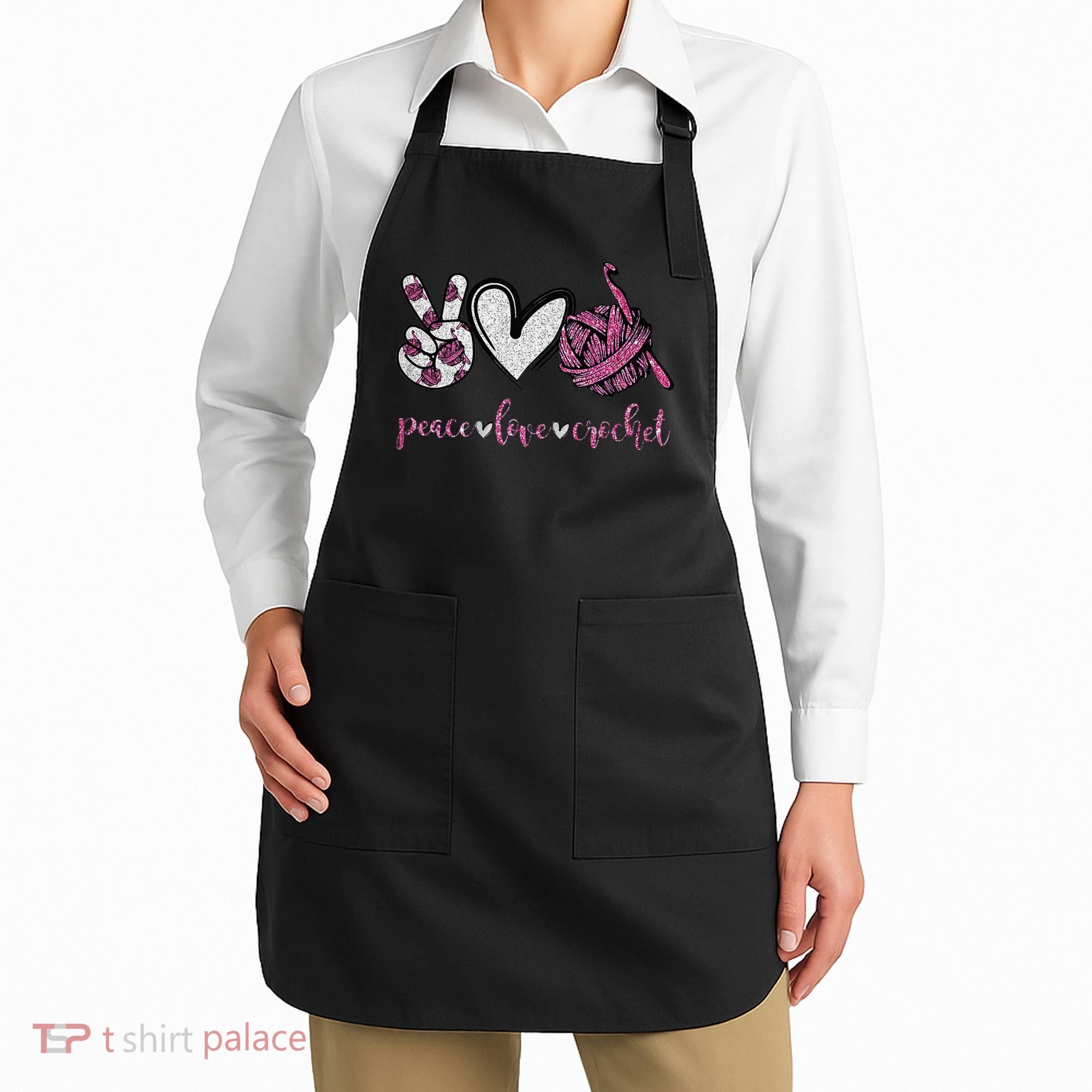 Crochet Knitting Peace Love Crochet Funny Crocheting Apron