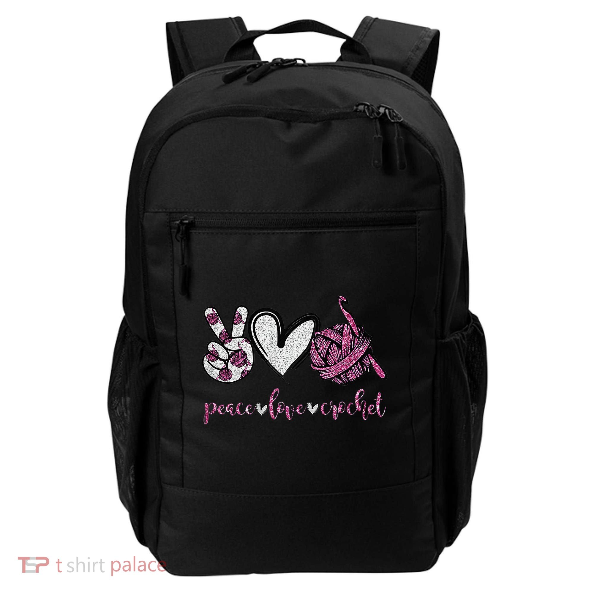 Crochet Knitting Peace Love Crochet Funny Crocheting Backpack