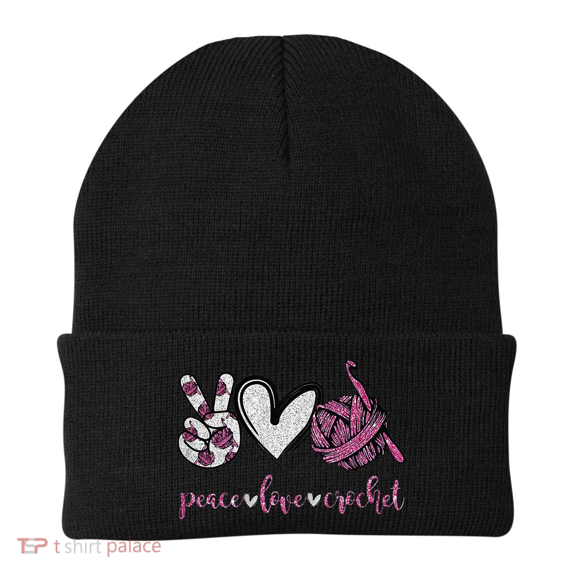 Crochet Knitting Peace Love Crochet Funny Crocheting Beanie