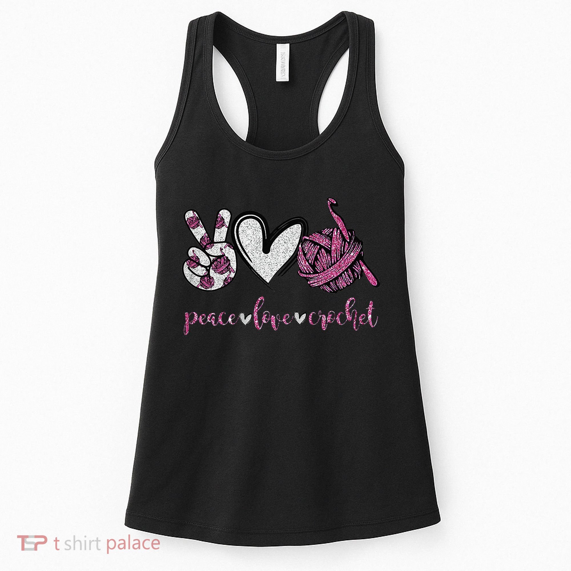 Crochet Knitting Peace Love Crochet Funny Crocheting Women's Tank Top