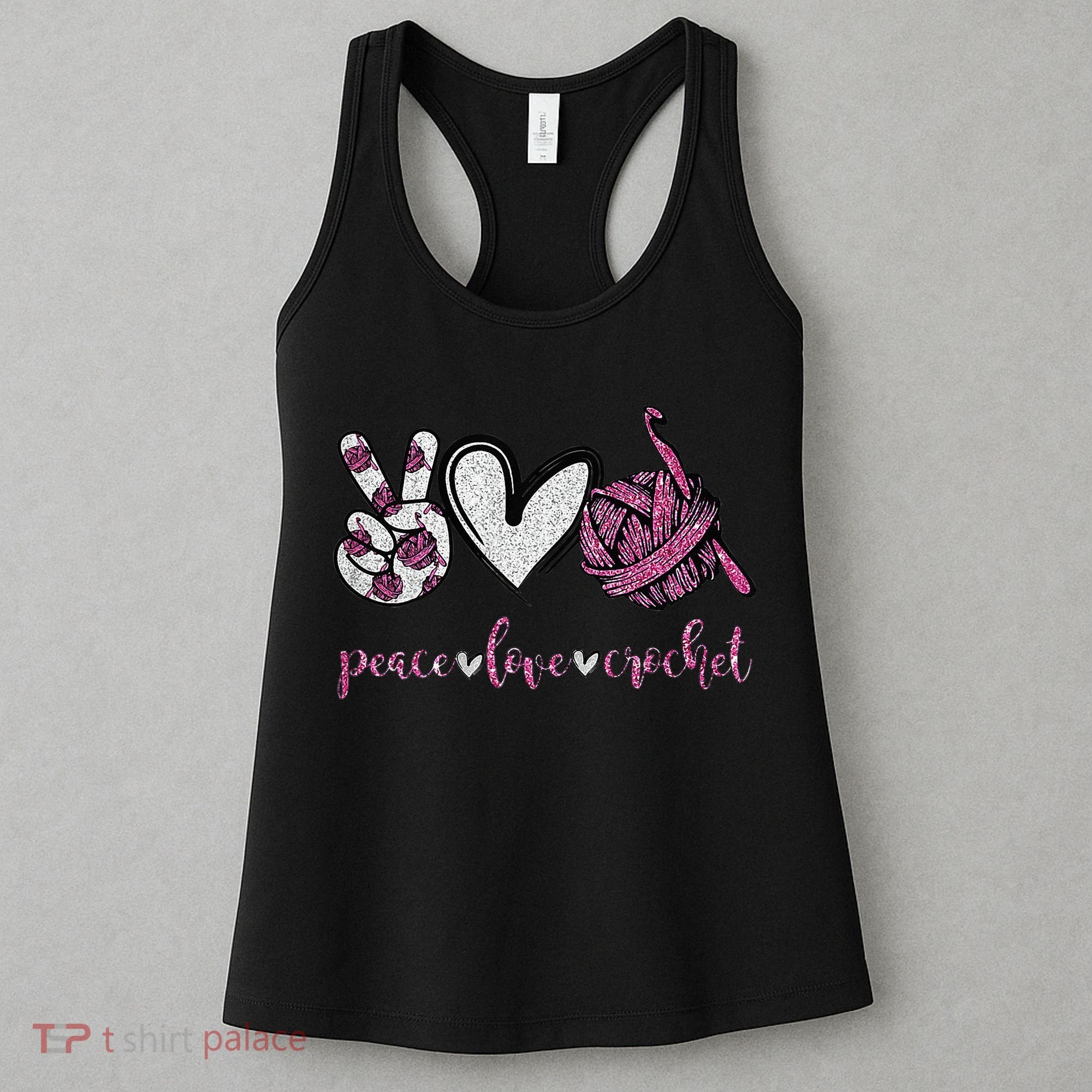 Crochet Knitting Peace Love Crochet Funny Crocheting Women's Tank Top